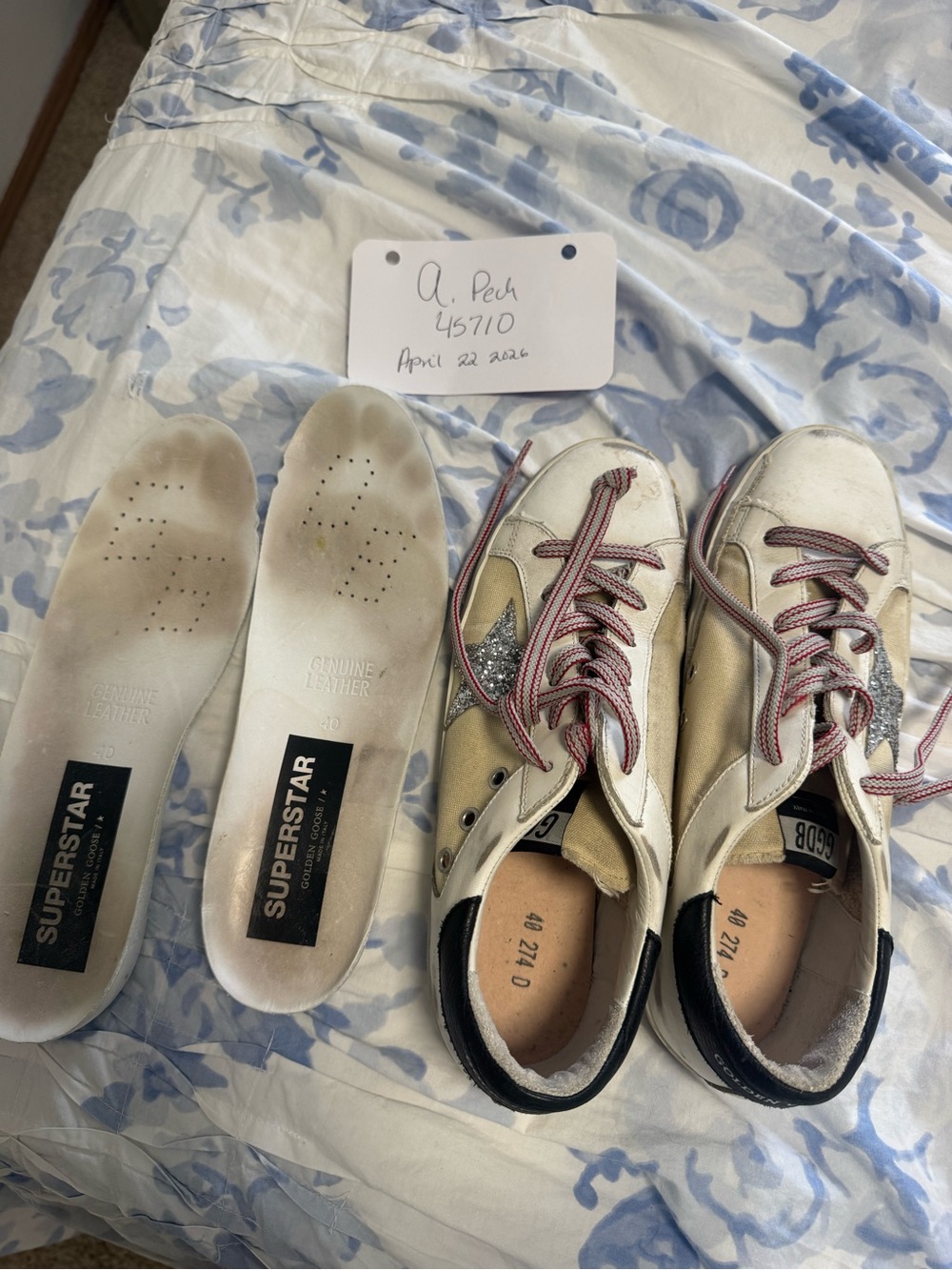Golden Goose White, Beige & Silver Star Low-Top Sneakers - Picture 4 of 7